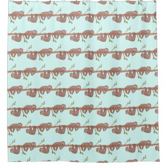 Sloth Shower Curtain Cute Baby Sloths Hanging on Treebranch Pattern Shower Curtain