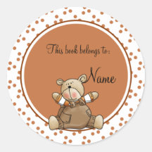 Cute baby teddy baer bookplate round stickers