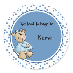Cute baby teddy baer bookplate sticker