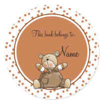Cute baby teddy baer bookplate round stickers