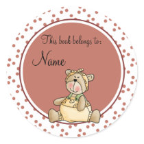 Cute baby teddy baer bookplate round stickers
