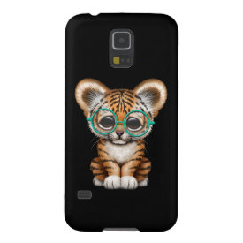 Cute Baby Tiger Cub Wearing Glasses on Black Galaxy S5 Cases