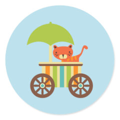 Cute Baby Tiger on Ice Cream Cart Kids Gifts Stickers