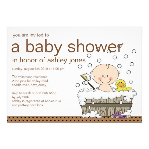 Cute Baby Tub Boy Baby Shower Custom Invitations (front side)