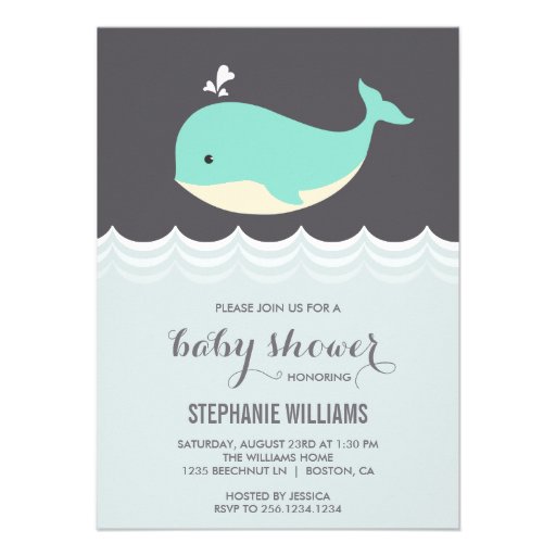 Cute Baby Whale Boy Baby Shower Invitations