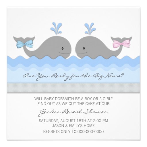 Cute Baby Whale Gender Reveal Custom Invites (front side)