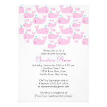 Cute Baby Whale Girl Baby Shower Invitations