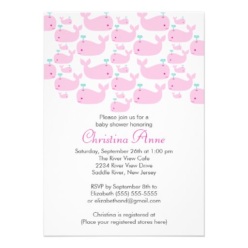 Cute Baby Whale Girl Baby Shower Invitations