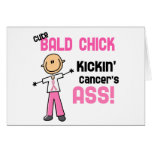 Cute Bald Chick Kicking Breast Cancer's Ass Greeting Card