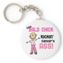 Cute Bald Chick Kicking Breast Cancer's Ass Key Chains