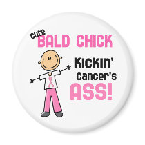 Cute Bald Chick Kicking Breast Cancer's Ass Fridge Magnet