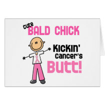 Cute Bald Chick Kicking Breast Cancer's Butt Greeting Cards