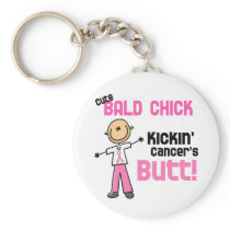 Cute Bald Chick Kicking Breast Cancer's Butt Keychains