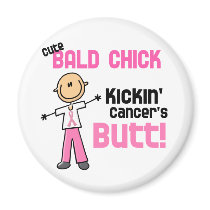 Cute Bald Chick Kicking Breast Cancer's Butt Refrigerator Magnet