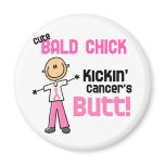 Cute Bald Chick Kicking Breast Cancer's Butt Refrigerator Magnet