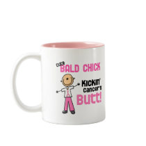 Cute Bald Chick Kicking Breast Cancer's Butt Mugs