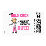 Cute Bald Chick Kicking Breast Cancer's Butt Postage