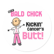 Cute Bald Chick Kicking Breast Cancer's Butt Sticker
