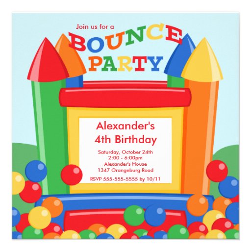 Cute Ball Pit Bounce House Birthday Party Custom Announcement