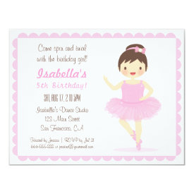 Cute Ballerina Girl Birthday Party Invitations