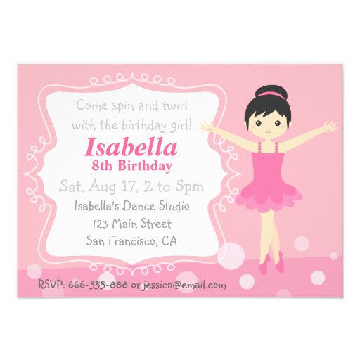 Cute Ballerina in Pink, Girl Birthday Party Personalized Invites