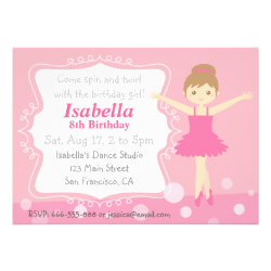 Cute Ballerina, Pink Girl Birthday Party Custom Invitation