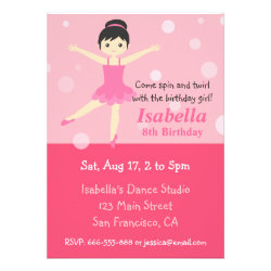 Cute Ballerina, Pink Girl Birthday Party Invitation