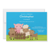 Cute Barn Yard Farm Animals Birthday Party Invite