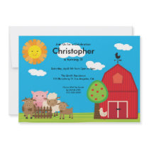 Cute Barn Yard Farm Animals Birthday Party Invite
