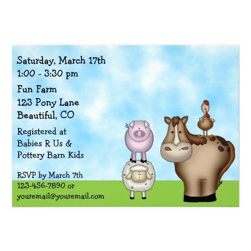 Cute Barnyard Farm Animal Baby Shower Invitations