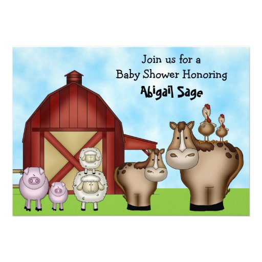 Cute Barnyard Farm Animal Baby Shower Invitations