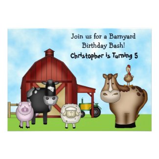Cute Barnyard Farm Animal Birthday Invitations