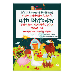 Cute Barnyard Farm Animals Birthday Invitations