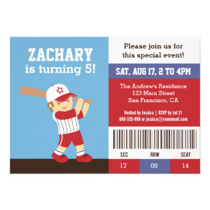 Cute Baseball Boy Birthday Party Ticket Invitation