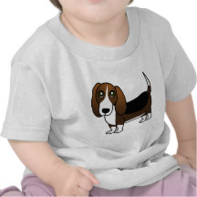 Cute Basset Hound Cartoon - Brown White and Black Tshirt
