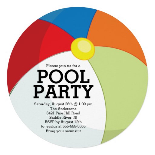 Cute Beach Ball Pool Party Custom Invitation