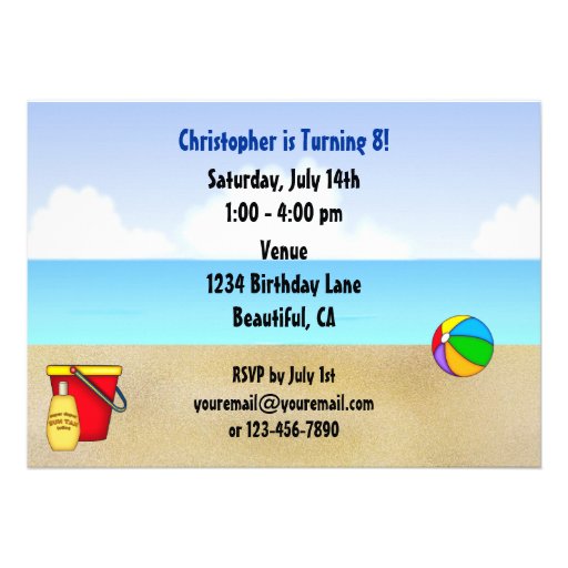 Cute Beach Birthday Invitation for Boys and Girls
