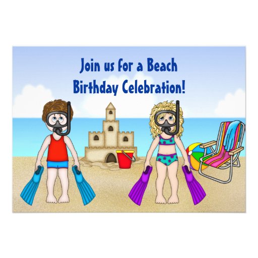 Cute Beach Birthday Invitation for Boys and Girls