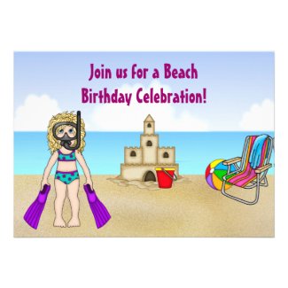 Cute Beach Birthday Invitation for Girls
