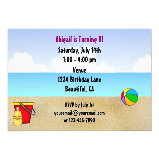 Cute Beach Birthday Invitation for Girls