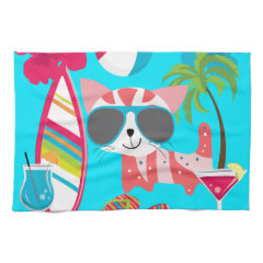 Cute Beach Bum Kitty Cat Sunglasses Beach Ball Towel