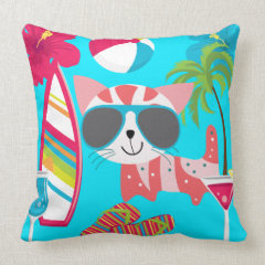 Cute Beach Bum Kitty Cat Sunglasses Beach Ball Pillows