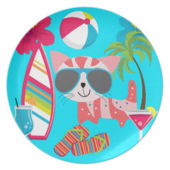 Cute Beach Bum Kitty Cat Sunglasses Beach Ball Plate