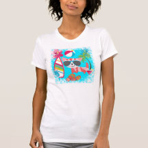 Cute Beach Bum Kitty Cat Sunglasses Beach Ball Shirt