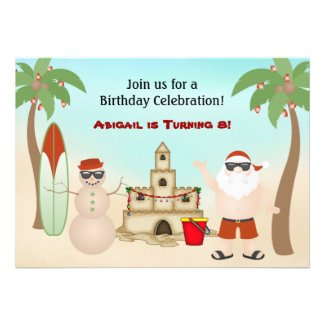 Cute Beach Christmas Holiday Birthday Invitation
