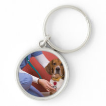 Cute Beagle Dog Getting a Veterinary Checkup Key Chain