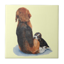 cute beagle puppy and mum dog art tile