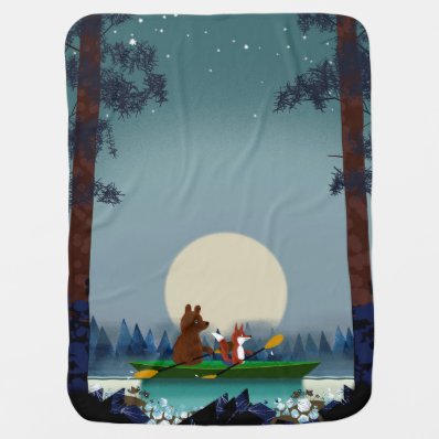 Cute Bear and Fox kayaking on a wild forest river Stroller Blanket