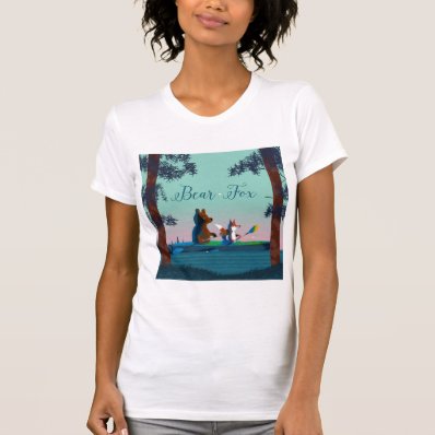 Cute Bear and Fox kayaking on a wild forest river T-shirt