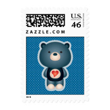 Cute Bear Blue Postage Stamps